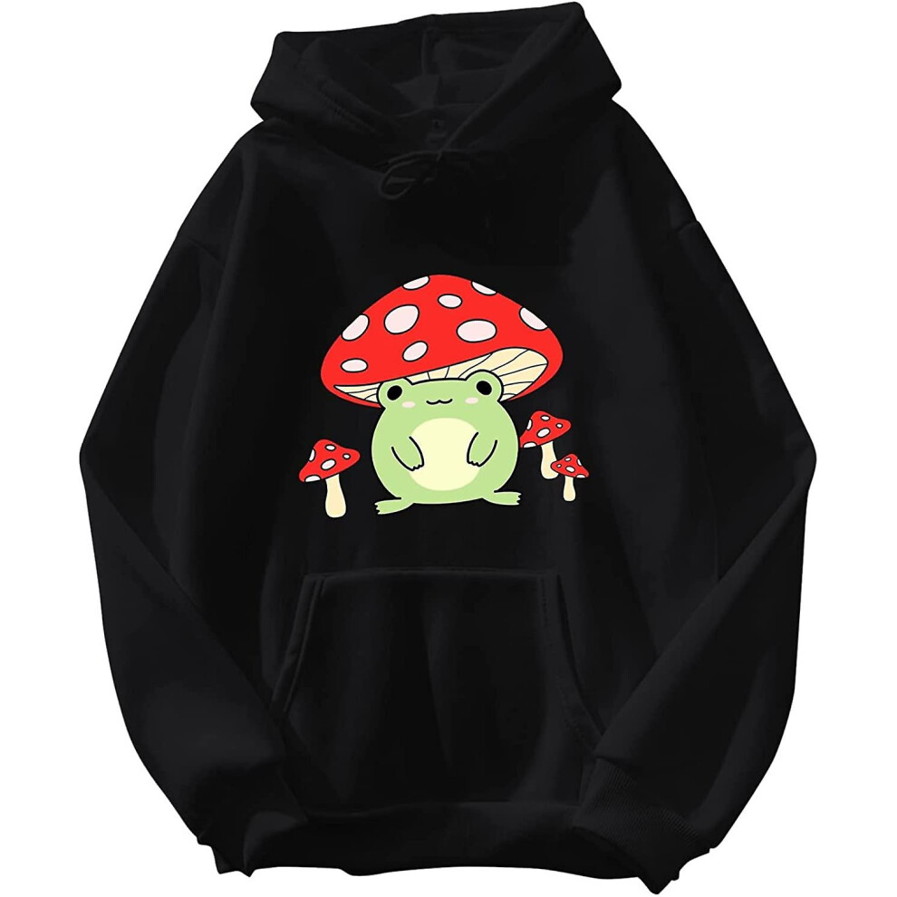 Women's (L) Cute Frog Sweatshirt Kawaii Mushroom Hoodie For Teen Girls Aesthetic Cottagecore Clothes Feminino Hoodies