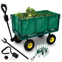 AREBOS Hand truck |foldable  garden cart | with tread tires| 550kg |green| removable tarpaulin | steel rims with ball bearings | handle & drawbar