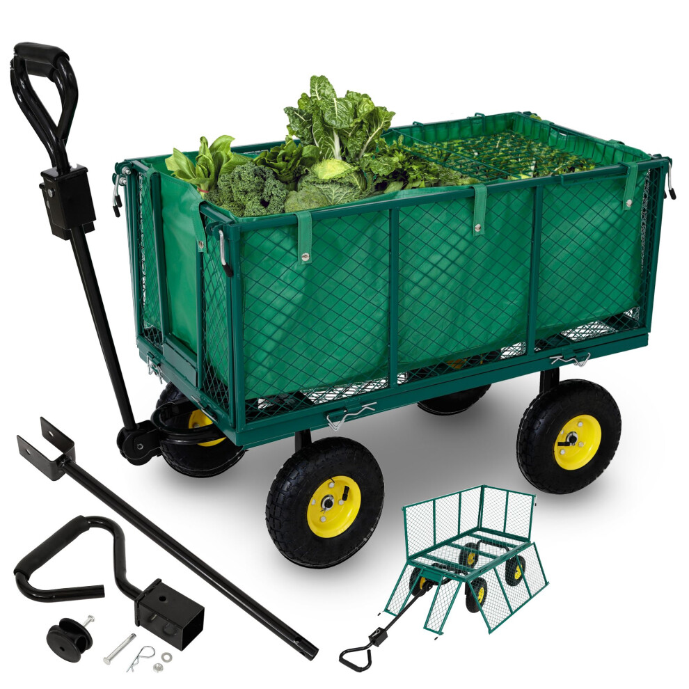 AREBOS Hand truck |foldable  garden cart | with tread tires| 550kg |green| removable tarpaulin | steel rims with ball bearings | handle & drawbar