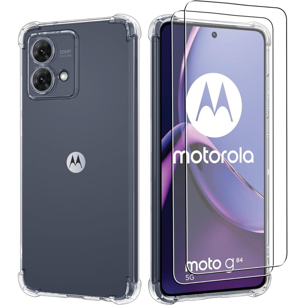 Motorola Moto G84 Shockproof Phone Cover With 2 Tempered Glass Clear 5056298013425