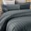 (Single, Charcoal Grey) Satin Stripe Duvet Quilt Cover Bedding Set 3