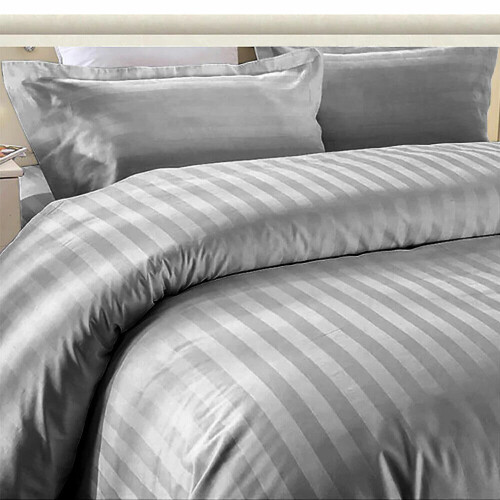 (Double, Grey) Satin Stripe Duvet Quilt Cover Bedding Set 2