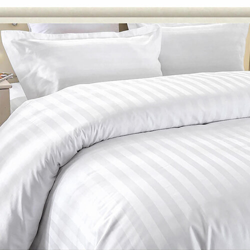 (Double, White) Satin Stripe Duvet Quilt Cover Bedding Set 2