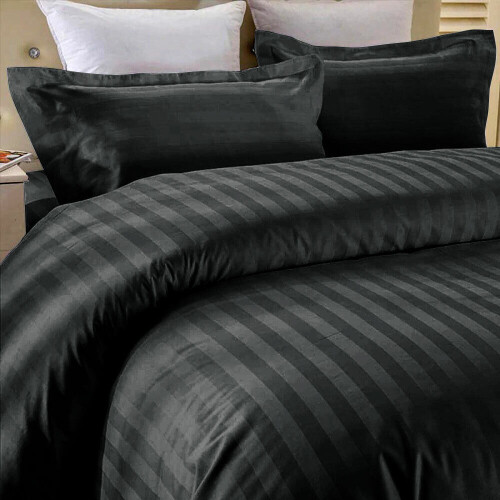 (Double, Black) Satin Stripe Duvet Quilt Cover Bedding Set 2