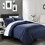 (Double, Navy Blue) Satin Stripe Duvet Quilt Cover Bedding Set 1