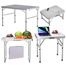 (SIZE 2:80x60x69cm(WHITE)) Folding Camping Table Portable Lightweight Garden Party Trestle Dinner Table