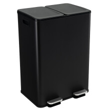 60L Metal Trash Bin 2 x 30L Compartments W/ Lids & Inner Buckets Black
