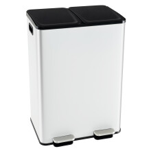60L Metal Trash Bin 2 x 30L Compartments W/ Lids & Inner Buckets White