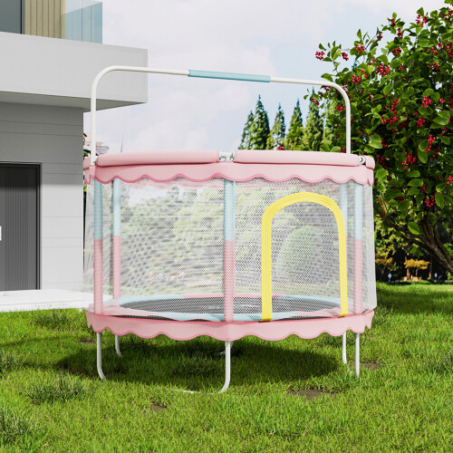 Living And Home (Pink) Outdoor Enclosure Trampoline with Balance Bar 2