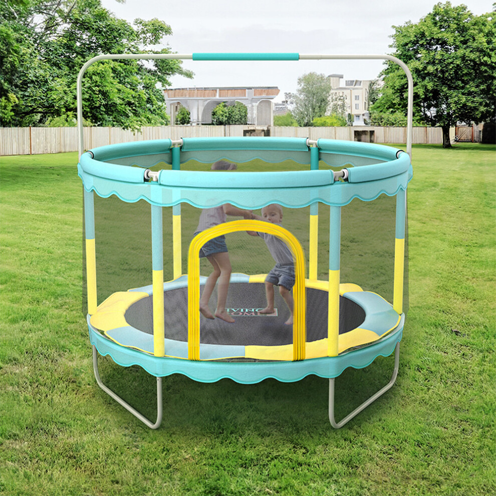 (Light Blue) Outdoor Enclosure Trampoline with Balance Bar 