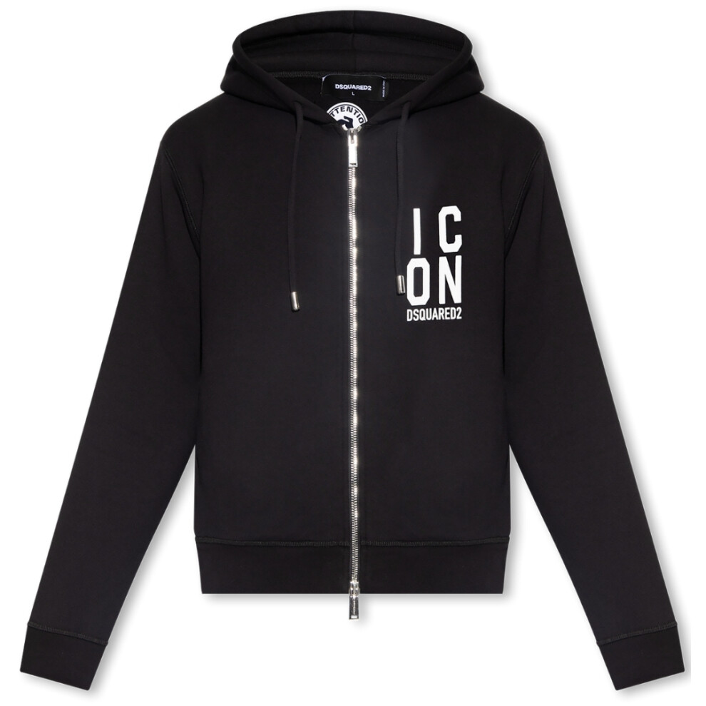 (S) Dsquared2 Bold Icon Logo Black Zip-Up Hoodie