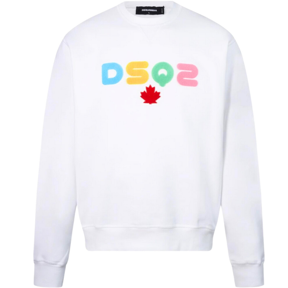 (XL) Dsquared2 Multi Coloured DSQ2 Logo White Sweatshirt