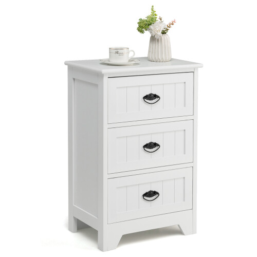 Casart 3-Drawer Bedside Table Nightstand Accent Side Table Vintage White