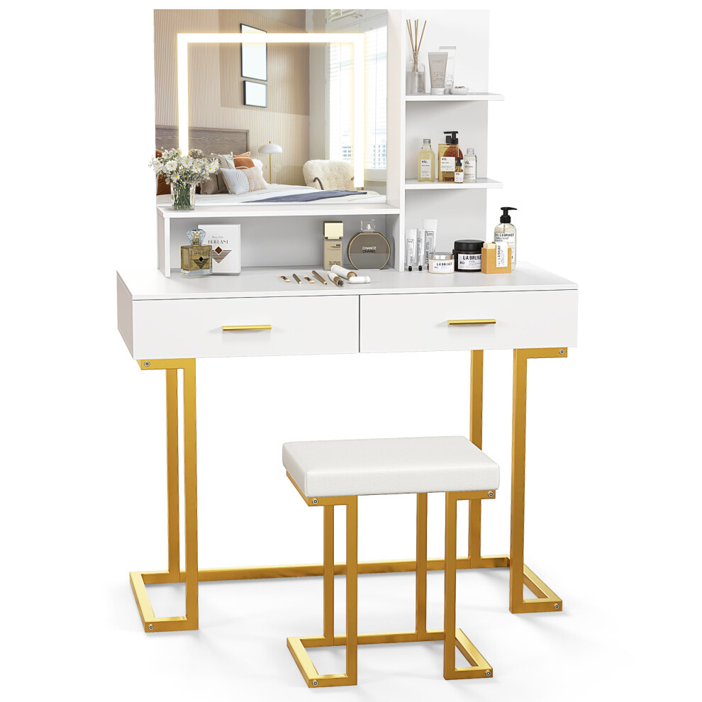 Dressing Tables Stools Set 100 x 45 cm Table & Stool W/ LED Mirror