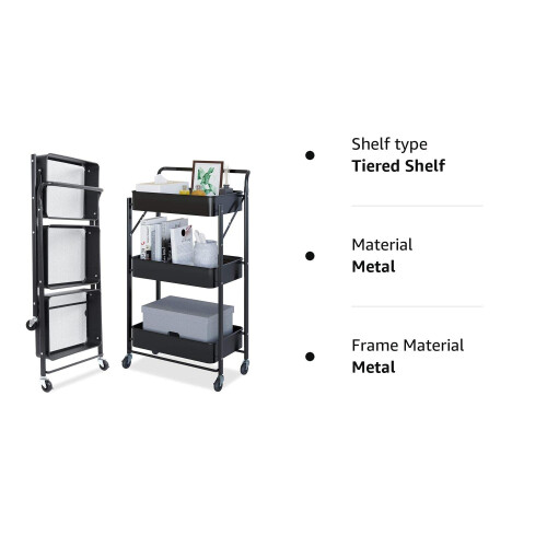 3 Tier Foldable Metal Rolling Organizer Cart 1