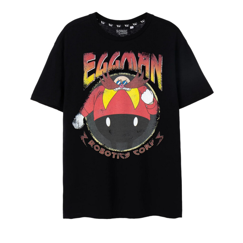 (L, Black) Sonic The Hedgehog Mens Doctor Eggman Short-Sleeved T-Shirt