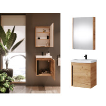 Bathroom Cabinet Set 500mm Vanity Unit Cloakroom Basin Mirror Oak Avir