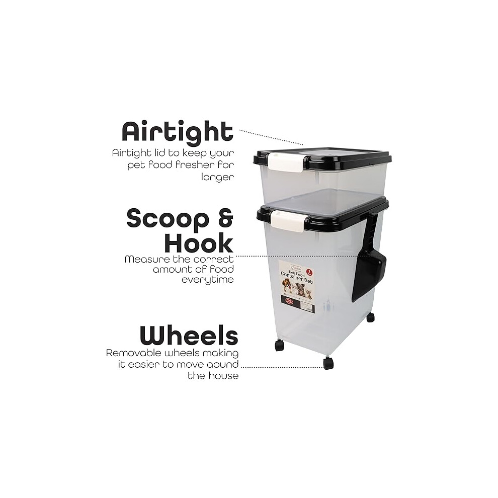 (Black) 3Pc Airtight Pet Food Storage Container With Scoop