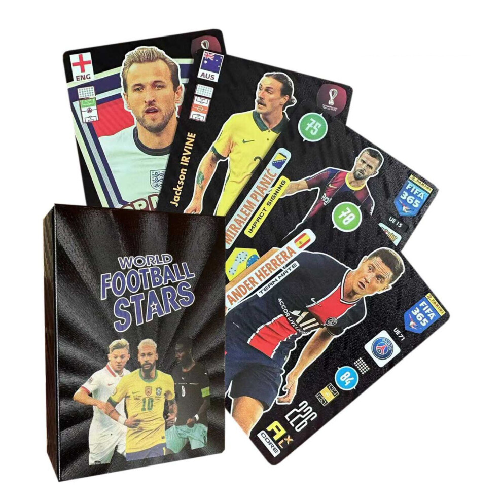 (55pcs Black Football Cards) World Cup Football Card Basketball Super Stars Cards 55PCS Collection League Cards Toy Kids Gift