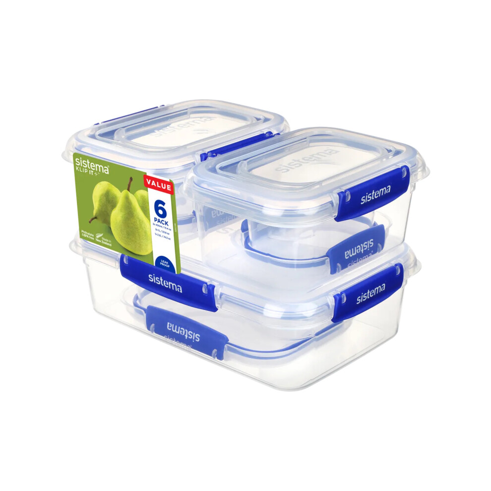 Sistema Klip It Plus 6 Piece Food Storage Airtight Easy Locking Leak Proof Containers Set BPA-Free