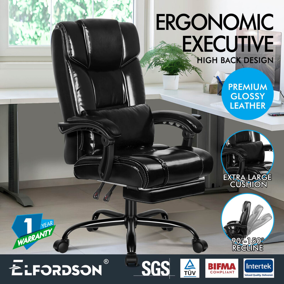 (Boss - Glossy Black) ELFORDSON Office Chair Executive Computer Gaming Recline