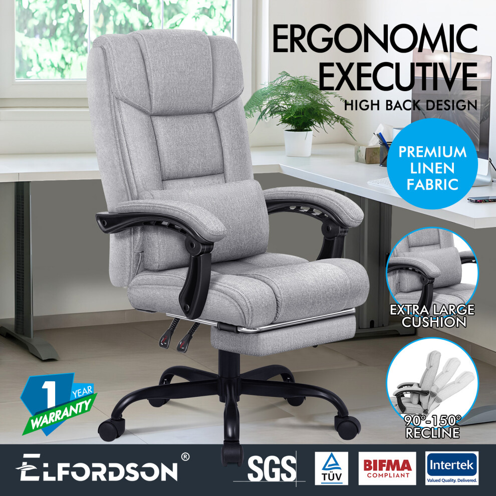 (Boss - Fabric Grey) ELFORDSON Office Chair Executive Computer Gaming Recline