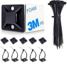 100 Pack Zip Tie Mount With Cable Ties,self Adhesive-backed Mounts For Wire Holder, Black Cable Management Clips Wall Anchors -tt