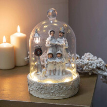 Light Up Carolling Family Ornament with Cloche - xm6330