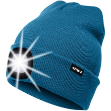 (Blue) Lighted Beanie Cap Rechargeable Running Hat Ultra Bright 4 Led Waterproof Headlamp