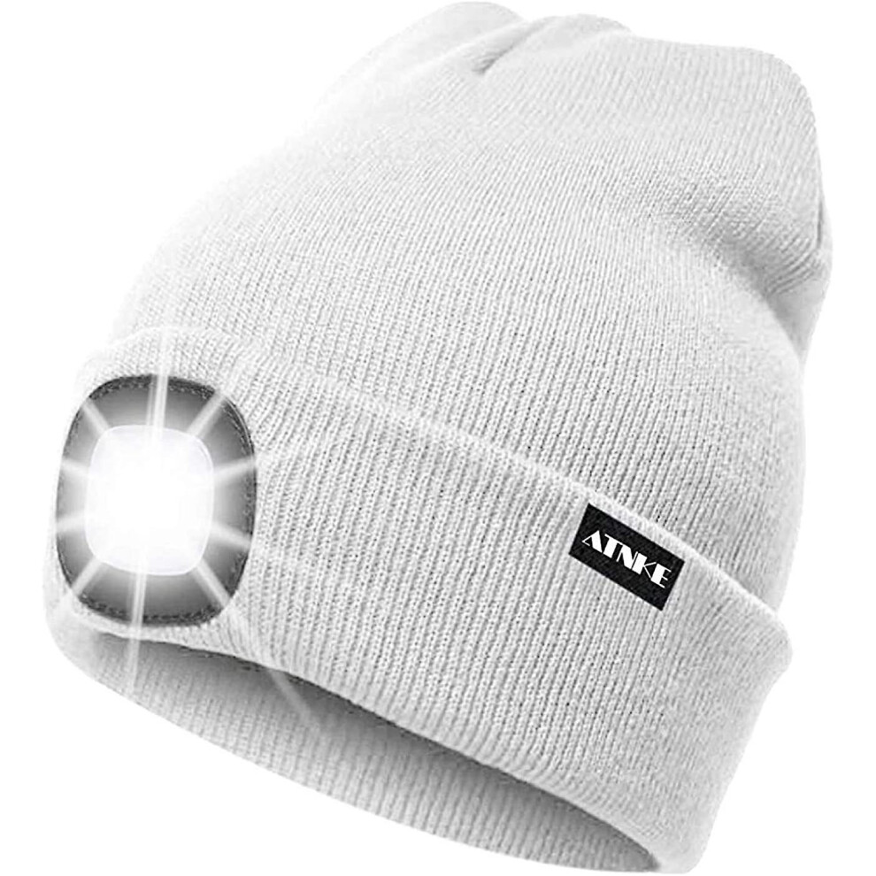 (White) Lighted Beanie Cap Rechargeable Running Hat Ultra Bright 4 Led Waterproof Headlamp-image-OPC-PDP8HNV-NEW