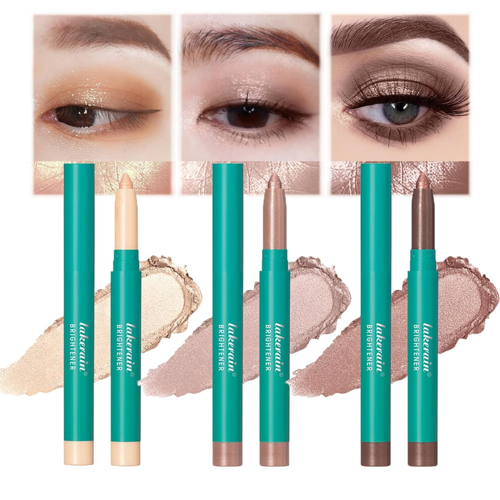 Eyeshadow Stick,Thrive Eye Shadow Brightener Stick,Waterproof Glitter Highlighter Eye Liner, Shimmer Creamy Long Lasting Eye Shadow Makeup (3 Colors (