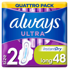 Always Ultra Long Sanitary Towels Wings, Ultra Thin, 48 Pads, Size 2