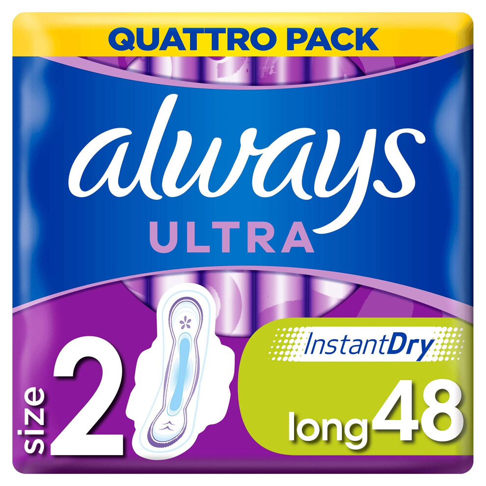 Always Ultra Long Sanitary Towels Wings, Ultra Thin, 48 Pads, Size 2