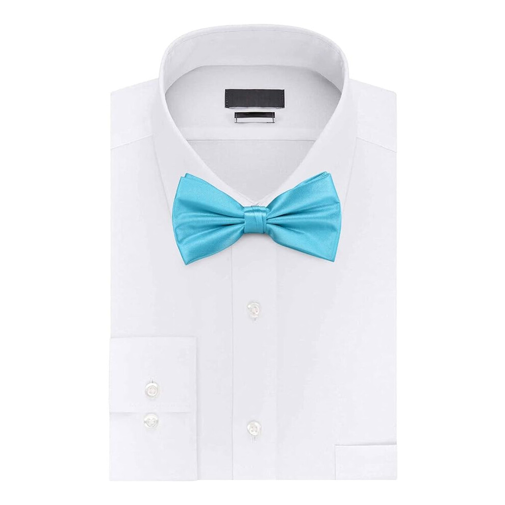 (Aqua Blue) Men's Bow Ties Soft & Shiny Pre-Tied Colourful Plain Solid Satin Polyester Adjustable Pre-Ties Stylish Bow Tie for Casual & Formal Wear
