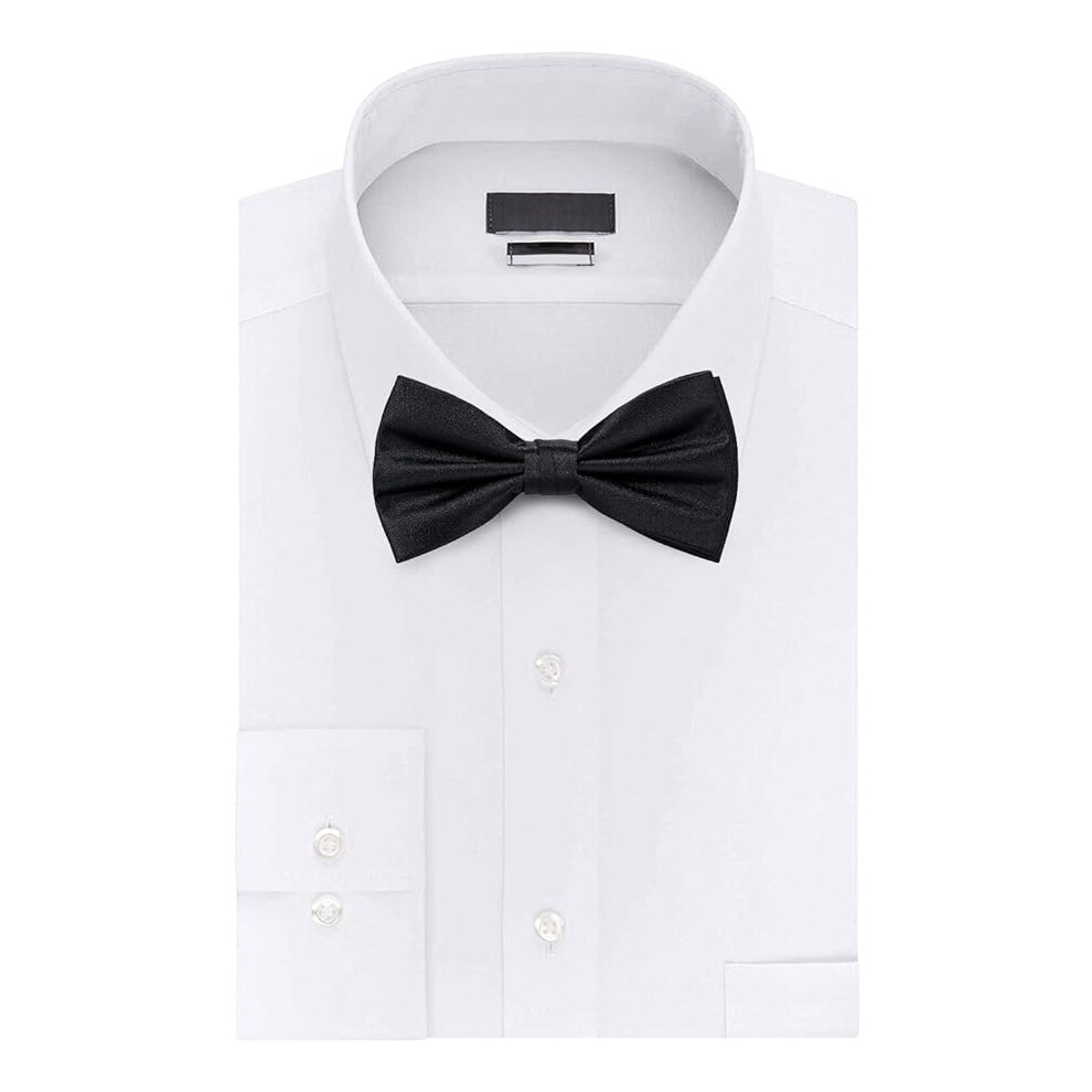 (Black) Men's Bow Ties Soft & Shiny Pre-Tied Colourful Plain Solid Satin Polyester Adjustable Pre-Ties Stylish Bow Tie for Casual & Formal Wear
