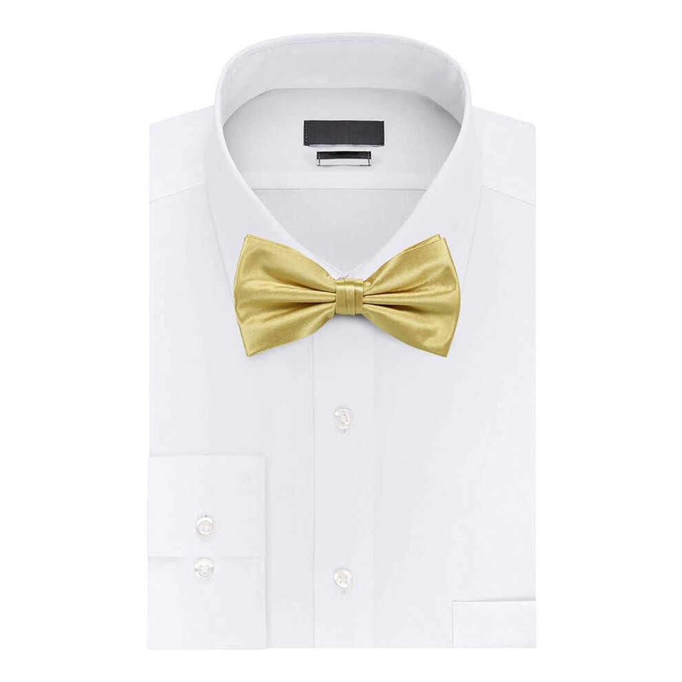 (Gold) Men's Bow Ties Soft & Shiny Pre-Tied Colourful Plain Solid Satin Polyester Adjustable Pre-Ties Stylish Bow Tie for Casual & Formal Wear