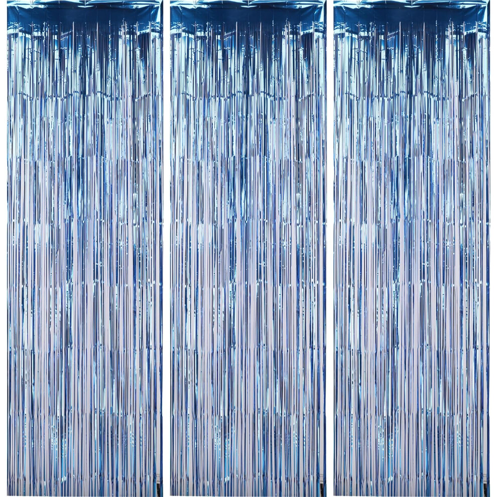 (Blue, 1x2m) Foil Fringe Curtains Metallic Tinsel Curtain Glitter Curtain Backdrop Streamer Background, Photo Booth Props for Birthday, Halloween, Party, 1x2m