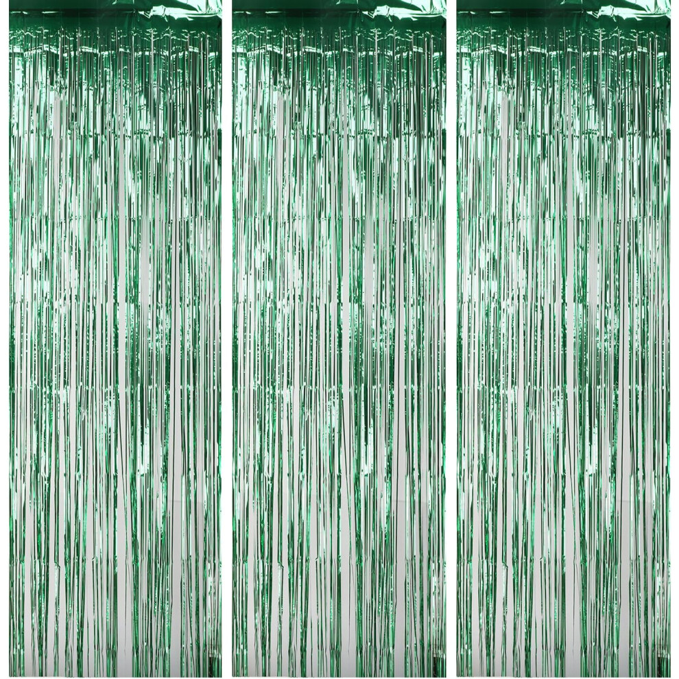(Green, 1x2m) Foil Fringe Curtains Metallic Tinsel Curtain Glitter Curtain Backdrop Streamer Background, Photo Booth Props for Birthday, Halloween, Party, 1x2m