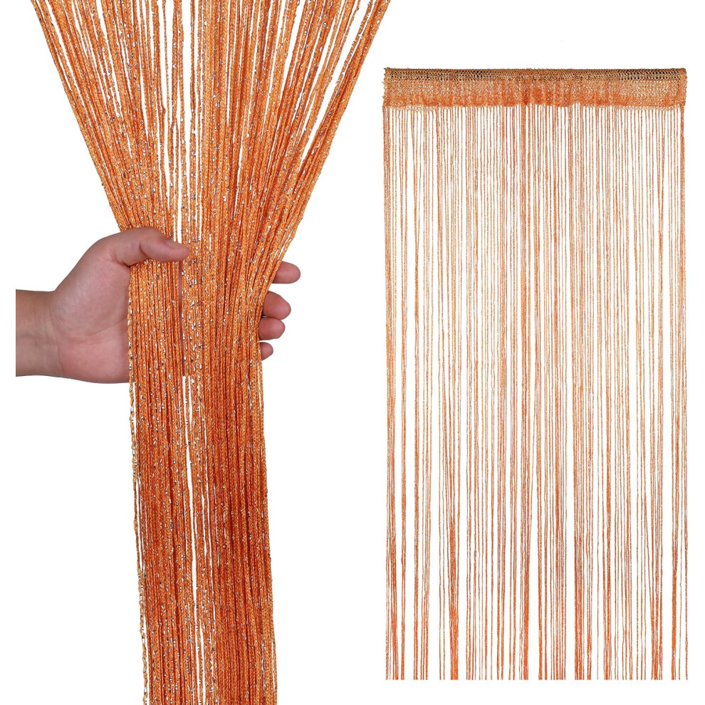 (Orange, 200cm x 90cm) Glitter String Curtains Fly Screen Room Divider Fringe Panel Spaghetti Tassel Curtain Sparkle for Doorway, Windows, Home Decor, 200cm x 90cm