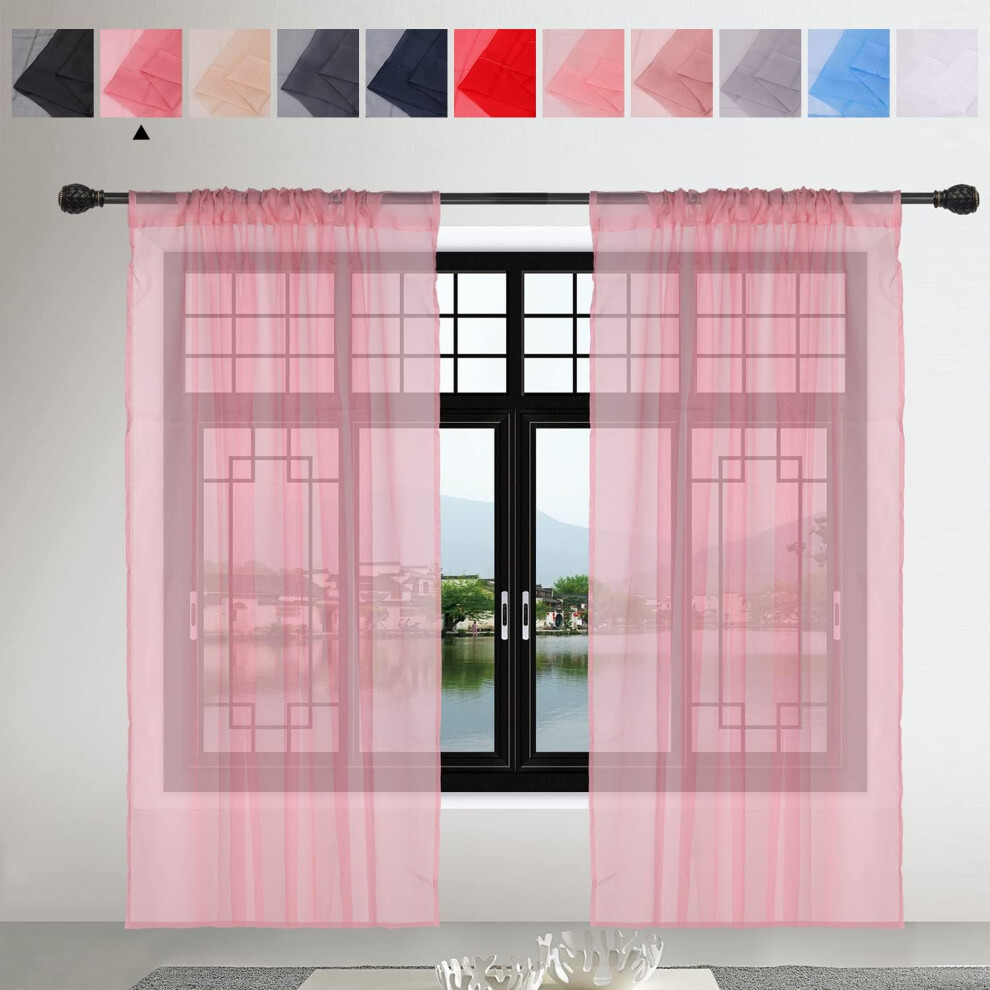 (Blush Pink, 137cm x 142cm (54" x 56")) Voile Curtain Semi Transparent Chiffon Curtains 2 Panels Sheer Window Curtains Soft & Smooth Net Curtains for Bedroom Living Room