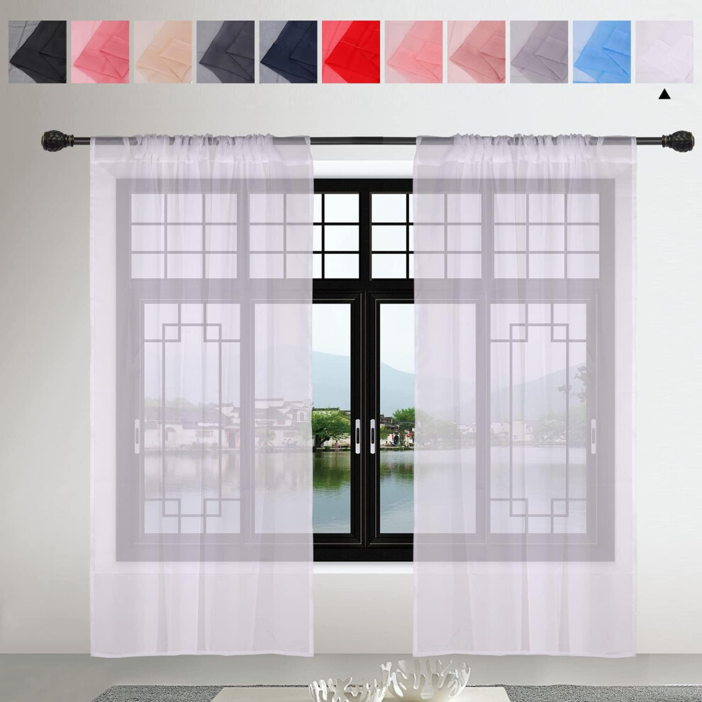 (White, 137cm x 142cm (54" x 56")) Voile Curtain Semi Transparent Chiffon Curtains 2 Panels Sheer Window Curtains Soft & Smooth Net Curtains for Bedroom Living Room