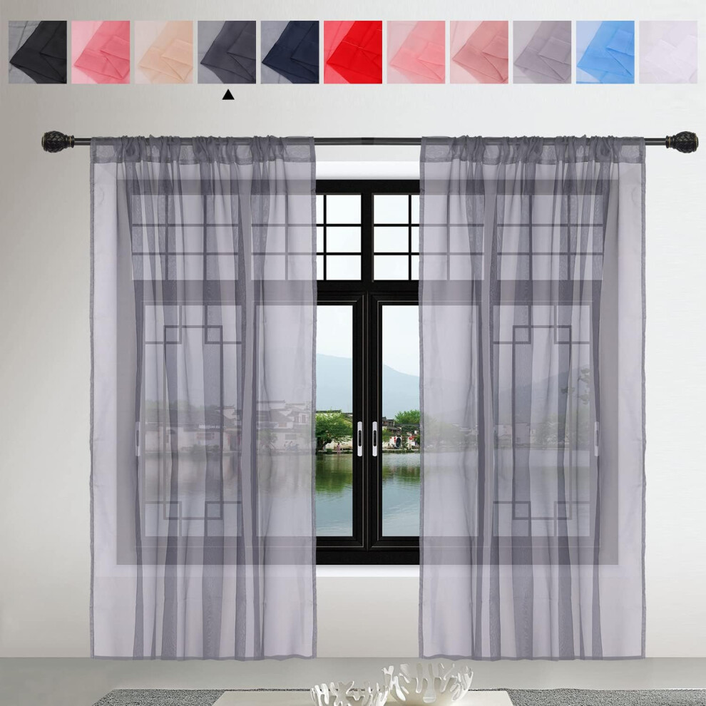 (Grey, 183cm x 142cm (72" x 56")) Voile Curtain Semi Transparent Chiffon Curtains 2 Panels Sheer Window Curtains Soft & Smooth Net Curtains for Bedroom Living Room