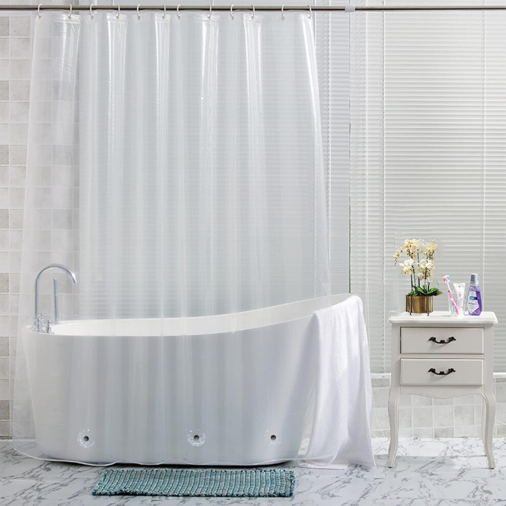 (Transparent with Magnetic Bottom Hem, 180cm x 180cm) PEVA Shower Curtain With 12 Curtain Hook Mould & Mildew Water Resistant Transparent Bath Curtain Long Waterproof Shower Curtain