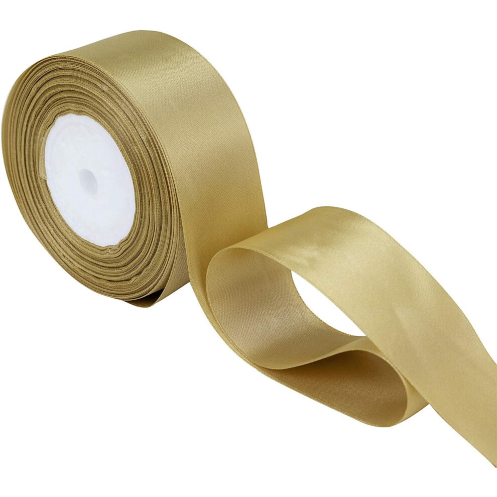 (Gold, 10mm x 25m) Satin Ribbon Roll Double Sided Polyester Ribbon Decorative Woven Ribbon Reels Solid Fabric for Gift Wrapping, Hair Bows, Bouquets, Garland Decoration