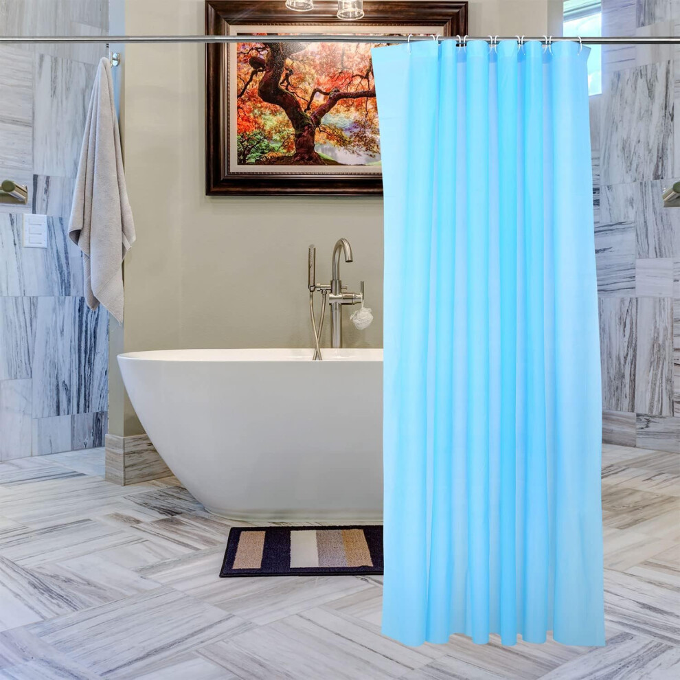 (Blue) PEVA Shower Curtain With 12 Curtain Hook Mould & Mildew Water Resistant Washable Premium Liner Bathroom Curtain Long Shower Curtain, 180cm x 180cm