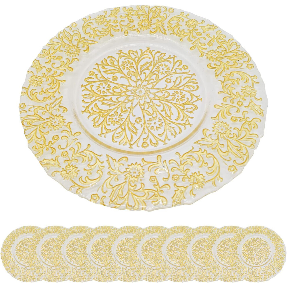 (Gold, 12pcs) Charger Plates Dinner Table Plates Royal Design Style Decorative Charger Plates for Dinner Table Decoration, Events, 33cm-image-OPC-PDP8S5H-NEW