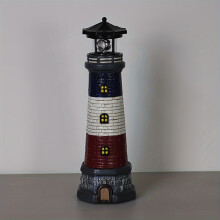 (Black) Solar Lighthouse, Outdoor Garden Decoration, Yard Landscape Light, Garden Statue Ornament, Lawn Light, Crafts Decoration, Rotating LED Light Cup