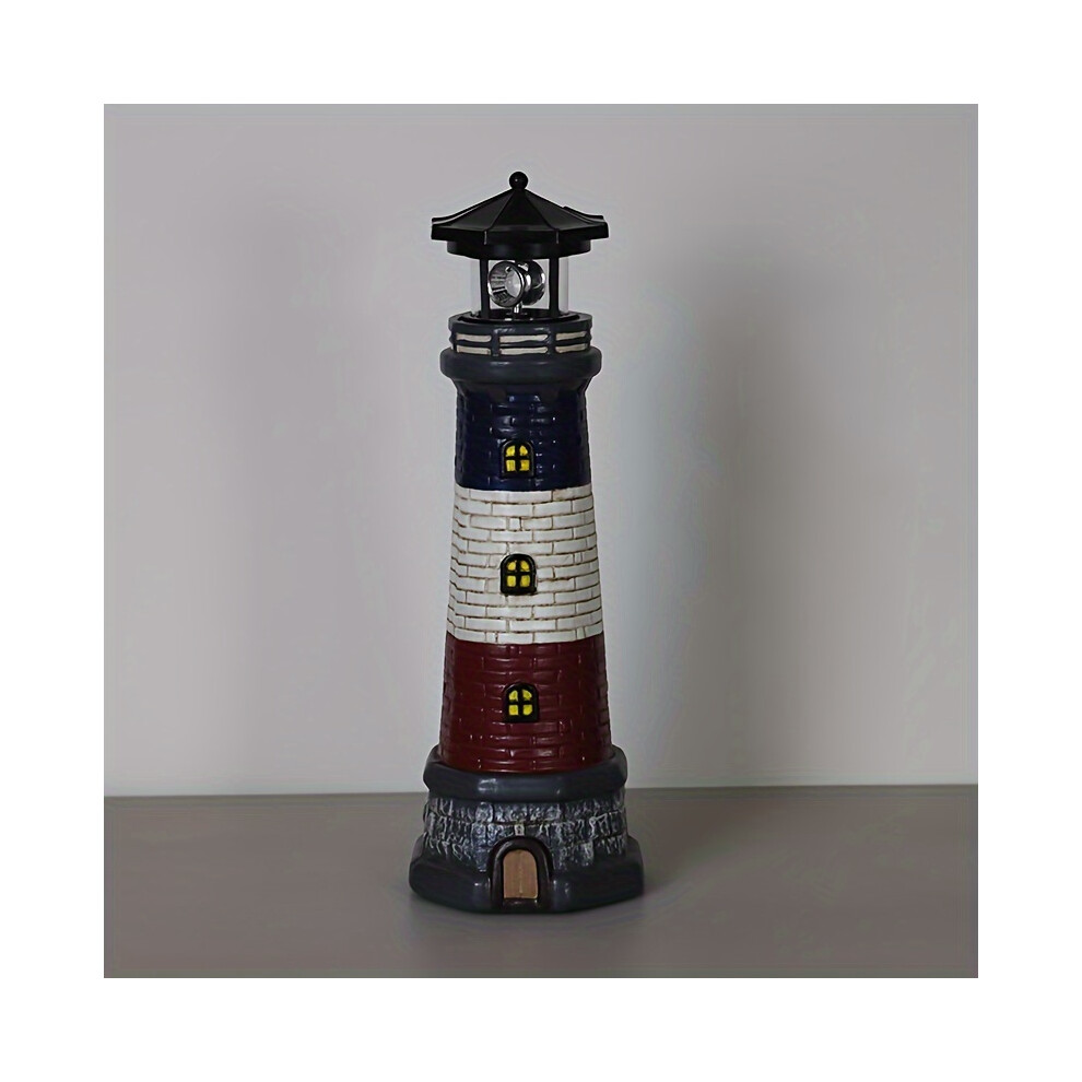 (Black) Solar Lighthouse, Outdoor Garden Decoration, Yard Landscape Light, Garden Statue Ornament, Lawn Light, Crafts Decoration, Rotating LED Light C