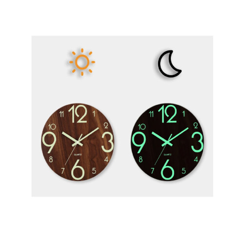 (Style 3) Brown Clock Silent Movement and Luminous Markers 2