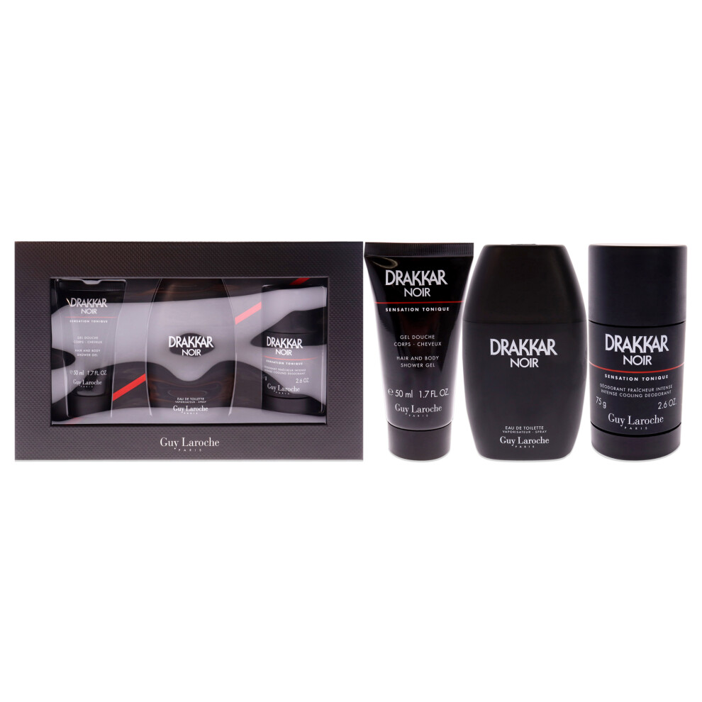 Drakkar Noir by Guy Laroche for Men - 3 Pc Gift Set 2021 - 3.4oz EDT Spray, 2.6oz Deodorant Stick, 1.7oz Shower Gel-image-OPC-PDP8SNM-NEW